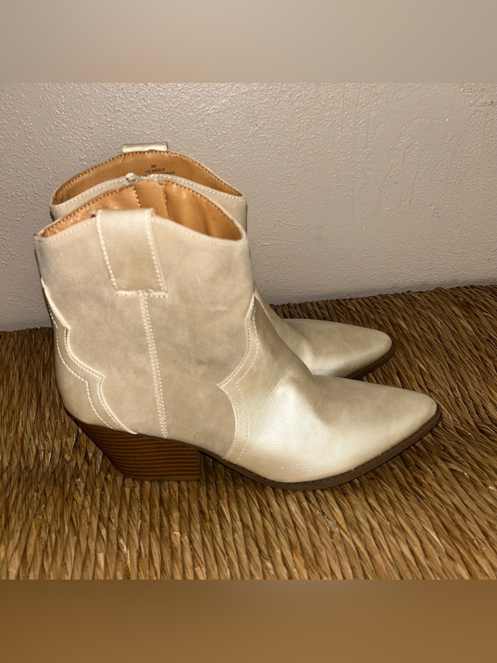 Annie Cream Western-Inspired Pointed Ankle Boots